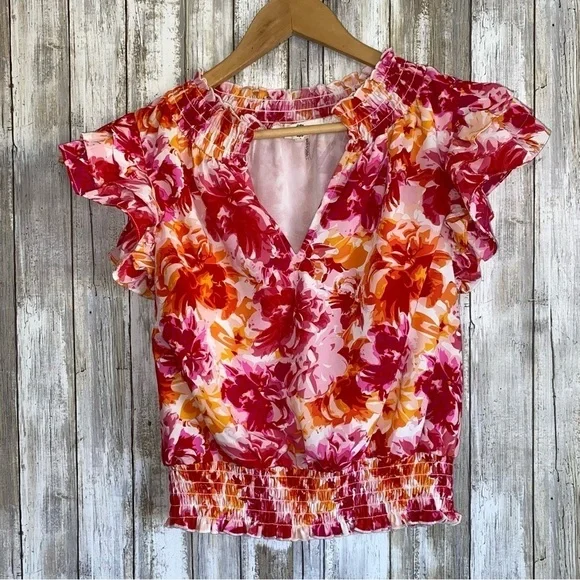 Entro Rhys Pink & Orange Floral Blouse - Picture 1 of 5